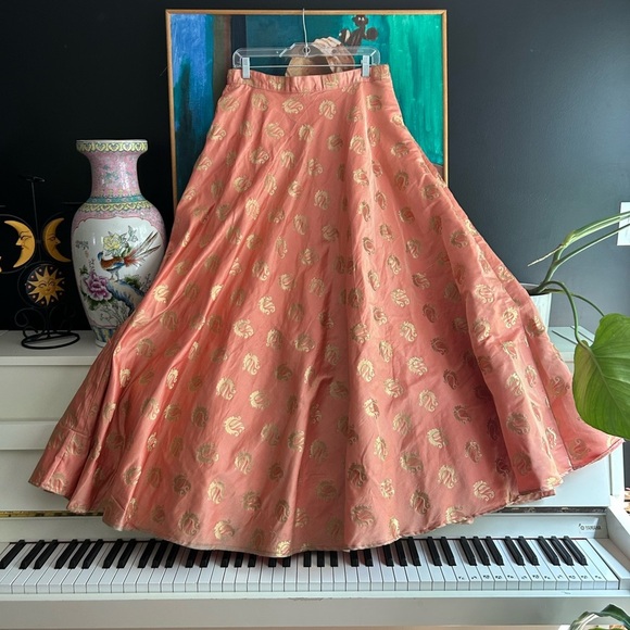 Boho Hippie Peach and Gold Indian Bolywood Women's A-Line Skirt M/L - Picture 2 of 16